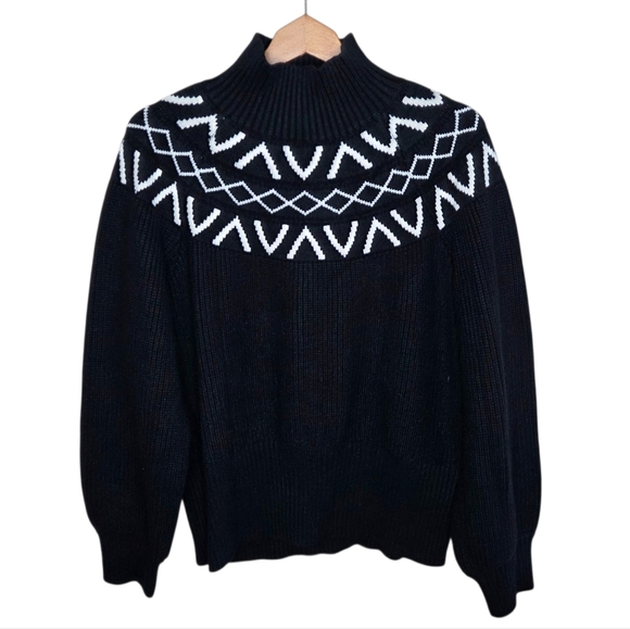 Varley | Marcie Fair Isle Yoke Knit Mockneck Sweater Size Large - Picture 1 of 8